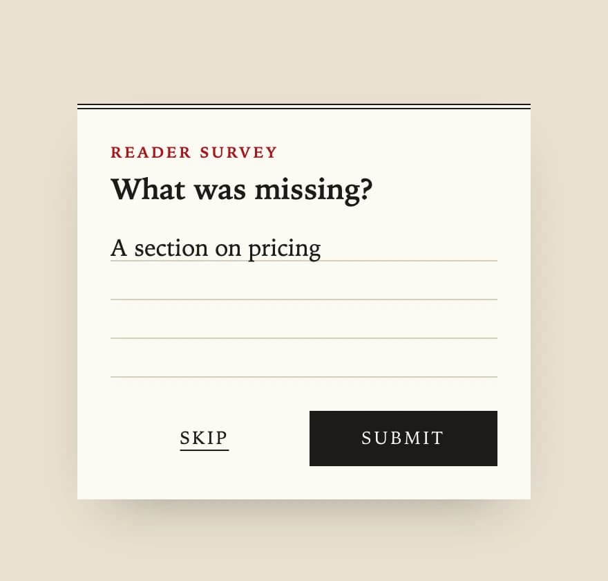Survey widget in the Editorial style