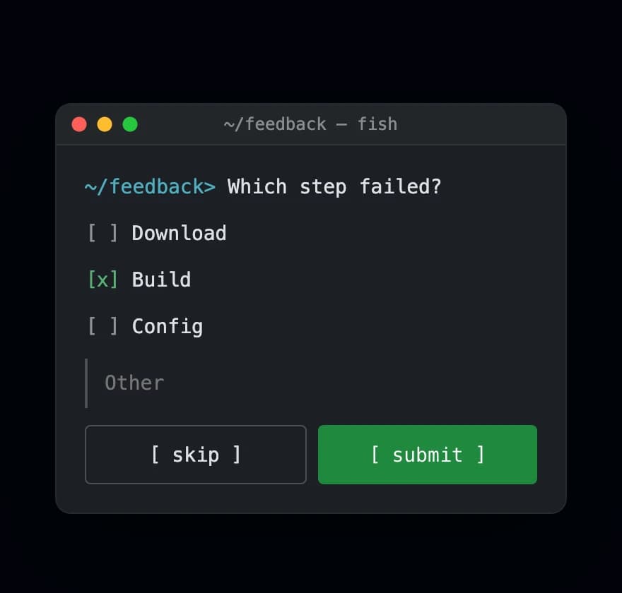 Survey widget in the Terminal style