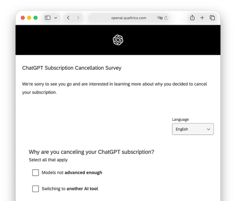 OpenAI uses Qualtrics for subscription cancellation feedback