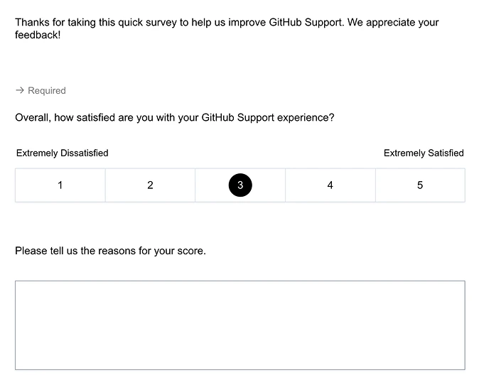 GitHub asks how satisfied you are with your support experience